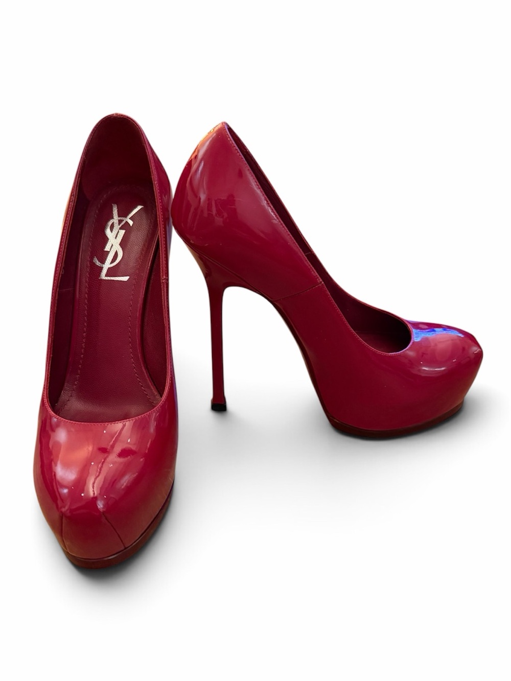 YSL Tribute Two Red Patent Leather Platform Pumps